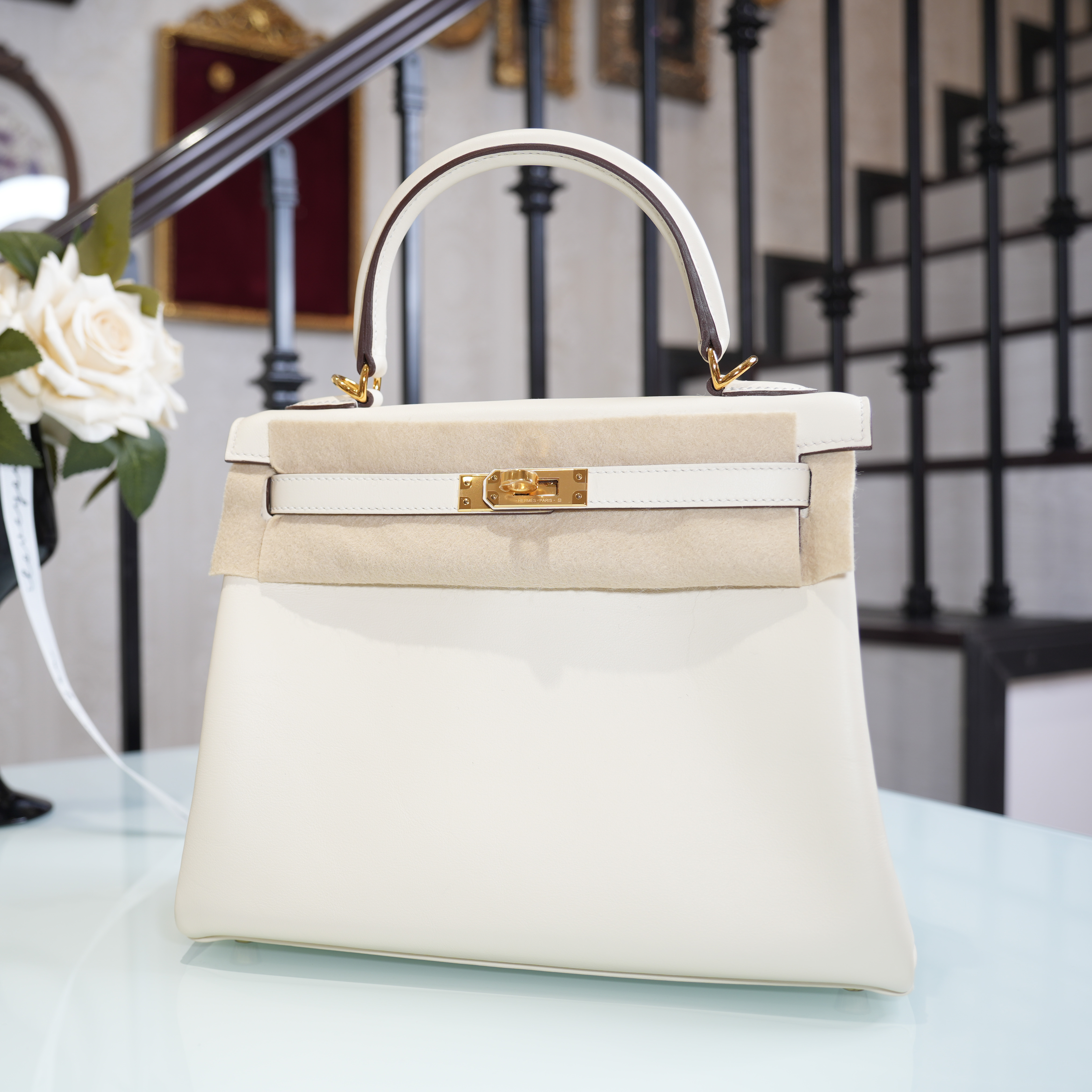 KELLY 25 CCI2- Cream white SWIFT leather